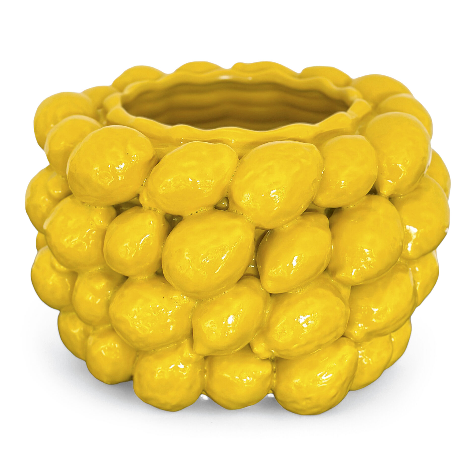 FRUITY Beeindruckende handgefertigte Zitronenvase aus Italien. Lasierte Keramik in strahlendem Gelb, in zwei Größen für 179 € / 249 € bei DESIGNMAROC.DE ONLINEBOUTIQUE